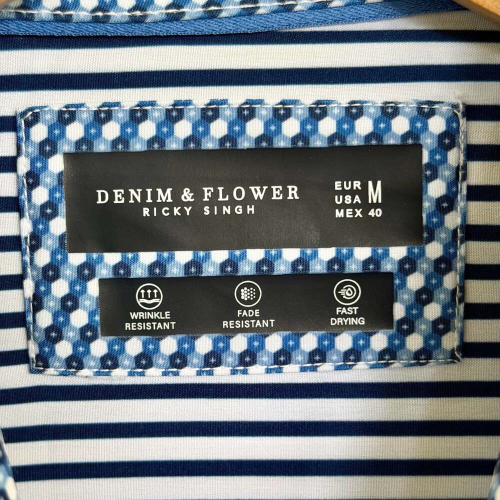 Denim & Flower Ricky Singh Blue Geo Print Tech Comfort Long Sleeve Shirt M - Picture 3 of 11